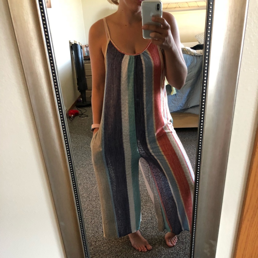 Cozy Casual Brand Striped Jumpsuit